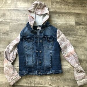 Wallflower Blue Denim Jacket with Soft Southwestern Patterned Sleeves